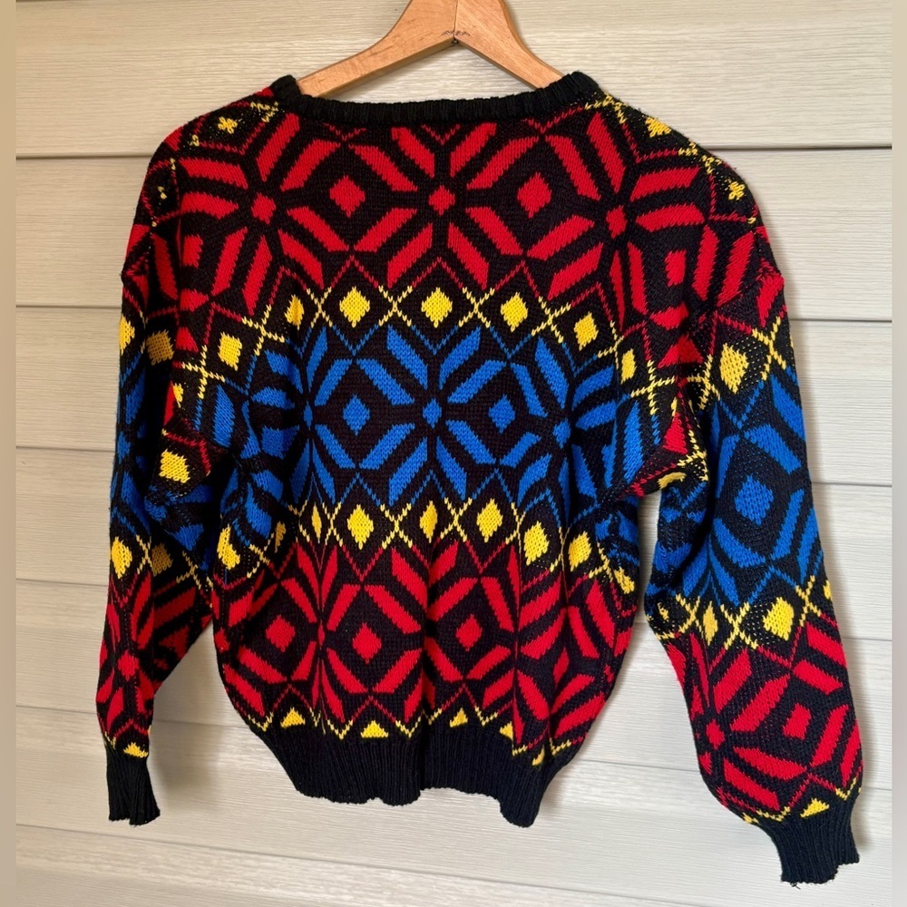 Vintage The Import Workshop sweater 80s colorful snowflake holiday crew sz L EUC - Picture 11 of 12